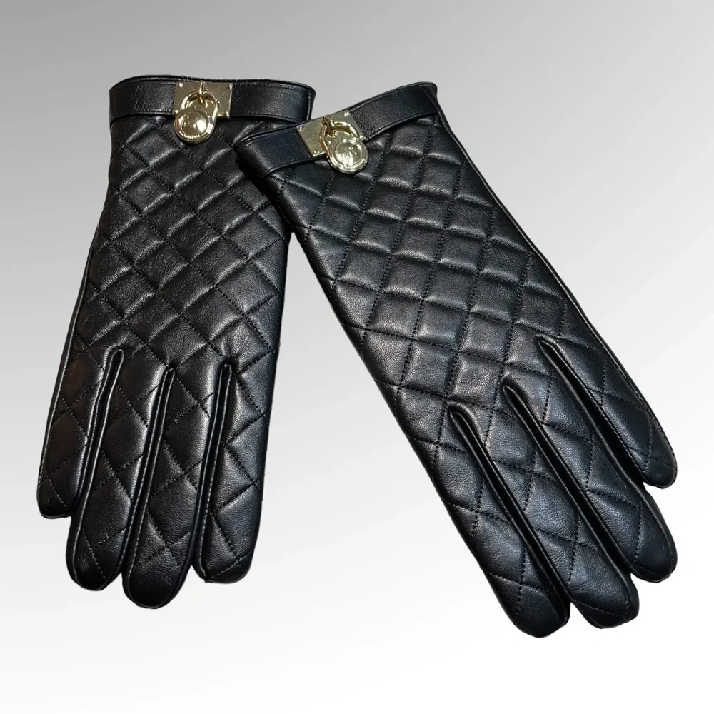 NEW MICHAEL KORS Quilted Leather Gloves Tech Technology Size Large